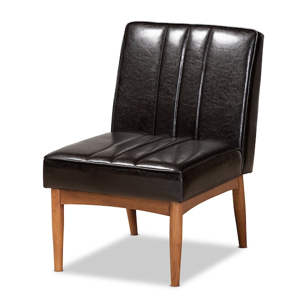 Baxton Studio Daymond Mid-Century Modern Dark Brown Faux Leather and Walnut Brown Finished Wood Dining Chair 186-11350-Zoro - main